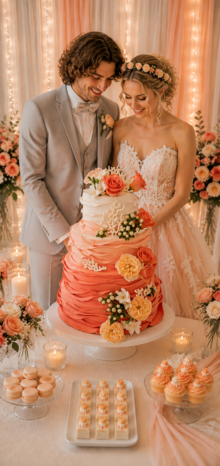 Torta Nuziale Coral Romance – Wedding Cake Salmone e Panna