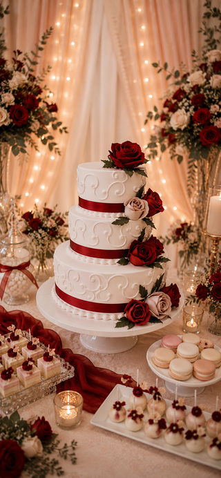 Torta Nuziale Red Velvet Romance – Wedding Cake con Rose Rosse e Cipria