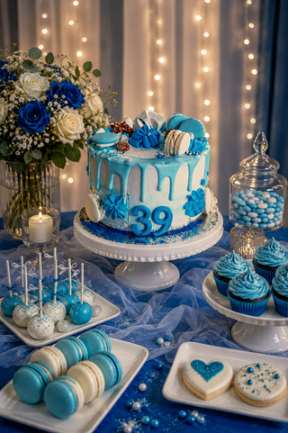 Torta Compleanno Blu e Azzurro con Macaron