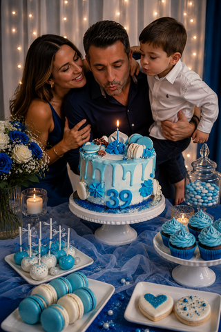 Torta Compleanno Blu e Azzurro con Macaron