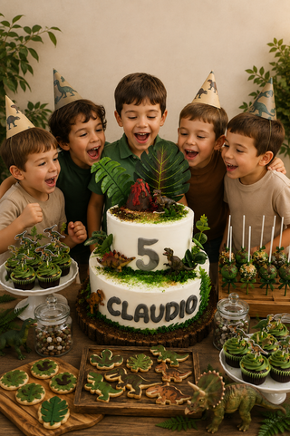Torta Dinosauri per Compleanno Bambini con Sweet Table a Tema