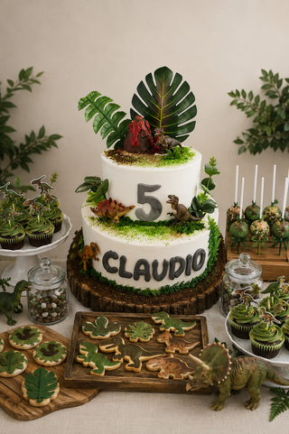 Torta Dinosauri per Compleanno Bambini con Sweet Table a Tema