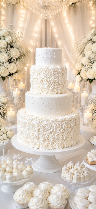 Torta Nuziale Elegance White – Wedding Cake Total White con Rose in Panna