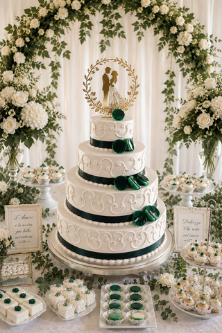 Torta Nuziale Eleganza Smeraldo – Wedding Cake Bianca e Verde
