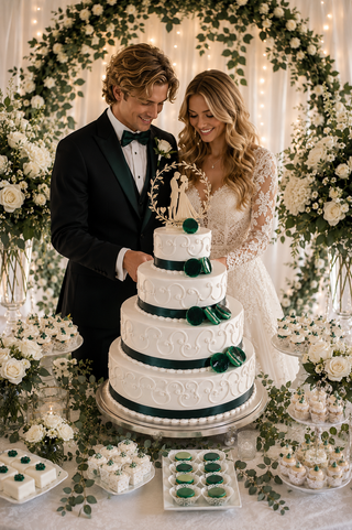 Torta Nuziale Eleganza Smeraldo – Wedding Cake Bianca e Verde