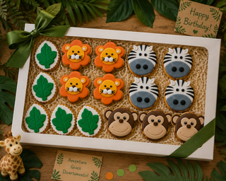 14 Biscotti decorati per compleanno a tema animali della giungla