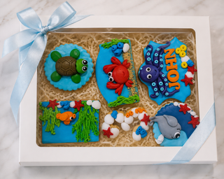 6 Biscotti decorati per compleanno a tema animali marini