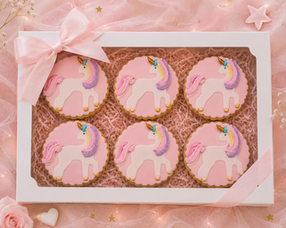 6 Biscotti decorati per compleanno a tema unicorno rosa