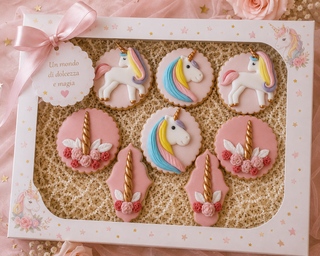8 Biscotti decorati per compleanno a tema unicorno