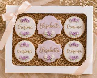 6 Biscotti decorati personalizzati per Cresima con fiori