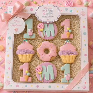 9 Biscotti decorati primo compleanno a tema caramelle