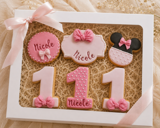 6 Biscotti decorati primo compleanno rosa con fiocchi