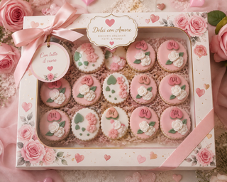 15 Biscotti decorati per compleanno a tema rose e cuori