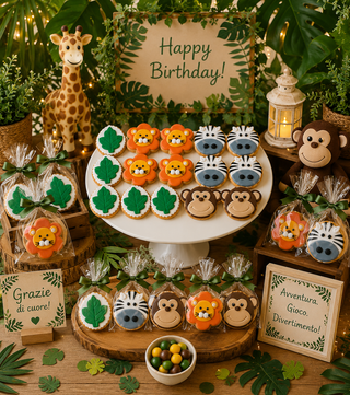 14 Biscotti decorati per compleanno a tema animali della giungla