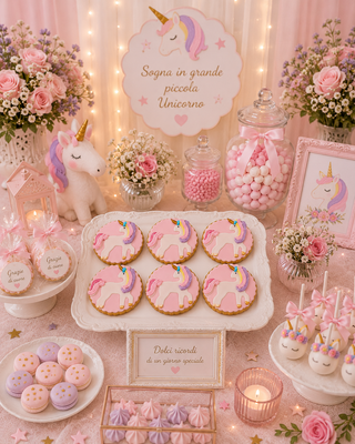 6 Biscotti decorati per compleanno a tema unicorno rosa