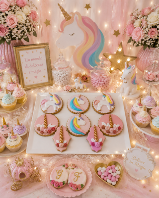 8 Biscotti decorati per compleanno a tema unicorno