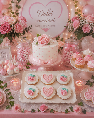 6 Biscotti decorati per eventi con cuore e rose