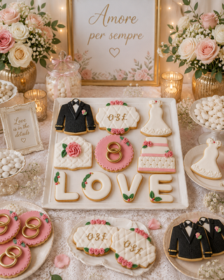 10 Biscotti decorati per matrimonio a tema nuziale