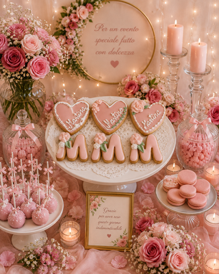 6 Biscotti decorati personalizzati a tema cuore e rose rosa
