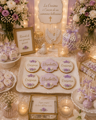 6 Biscotti decorati personalizzati per Cresima con fiori