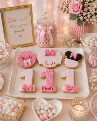 6 Biscotti decorati primo compleanno rosa con fiocchi