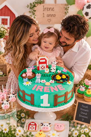 Torta primo compleanno a tema animali della fattoria
