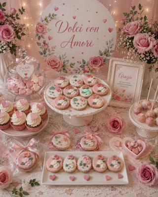 15 Biscotti decorati per compleanno a tema rose e cuori