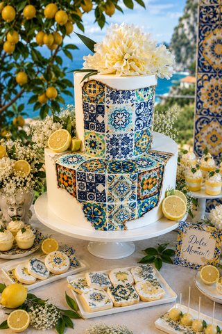 Torta con Limoni e Maioliche Siciliane | Eleganza Mediterranea per Compleanni