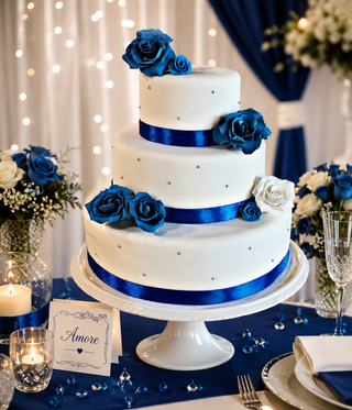 torta nuziale bianca e blu da pasticceria delle meraviglie